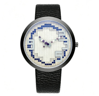 Montre à quartz unisexe créative avec cadran en mosaïque de pixels, boîtier rond en alliage, bracelet en cuir PU, montre-bracelet décontractée et tendance pour le quotidien et les cadeaux