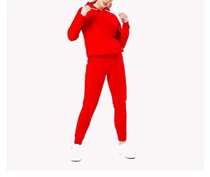 <b>Women</b> Red Hoodie Tracksuit Set Full Sleeve Solid Color <b>Knitted</b> Casual Outfit Regular Fit All Seasons 100% Cotton Premium Quality - Product Image 6