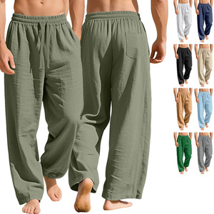 <span class=keywords><strong>Pantalon</strong></span> de sport décontracté en <span class=keywords><strong>lin</strong></span> pour homme, taille élastique avec cordon de serrage, couleur unie, <span class=keywords><strong>pantalon</strong></span> tendance avec poches - Product Image 2