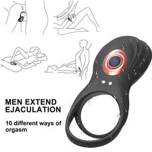 Jolly Space Dual 10-Frequenz Vibrationsring mit Magnetischer Aufladung aus Silikon+ABS in Schwarz für Männer zur Verzögerung der Ejakulation - Product Image 2