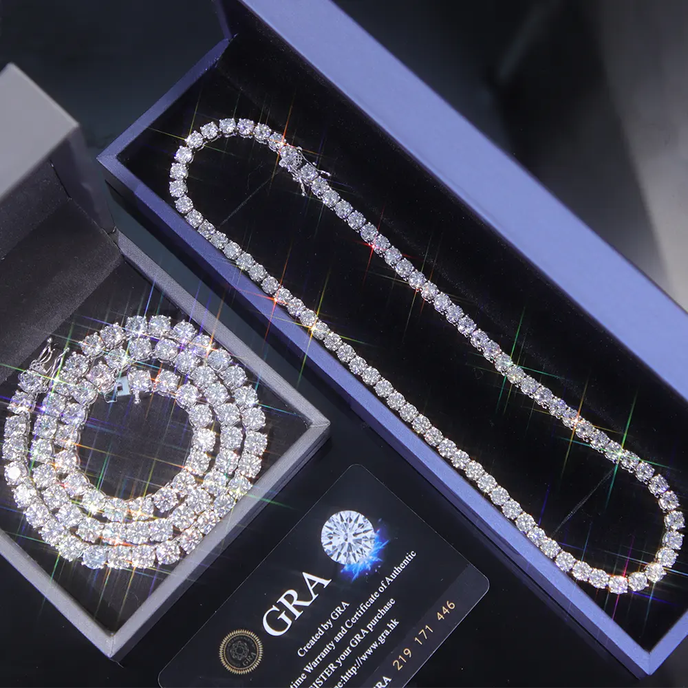 Wuzhou harga pabrik kalung hip hop S925 perak dengan GRA VVS moissanite Kuba Tautan 2mm - 6.5mm tenis moissanite perhiasan rantai