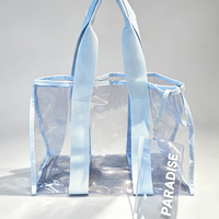 Sac fourre-tout en PVC transparent imperméable personnalisé avec pochette zippée amovible et poignée en sangle pour la plage et les voyages, 43x30x20cm