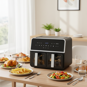 Nouvelle Friteuse à Air Double Cuve 9L Multifonctionnelle en Acier Inoxydable, Four Électrique Noir pour la <span class=keywords><strong>Cuisson</strong></span> 	 Appareils électroménagers pour la cuisine - Product Image 1