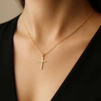 Colgante de Cruz Cristiana de Oro de 14K, Delgado, Minimalista, Hecho a Mano, Oro Amarillo, Unisex, para Uso Diario, Regalo Religioso, Joyería Sin Níquel
