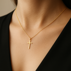 Colgante de Cruz de Oro de 14K, Delgado, Minimalista, Hecho a Mano, Oro Amarillo, Unisex, para Uso Diario, Regalo Religioso, Joyería para Mujeres, Hombres y Niñas - Product Image 4