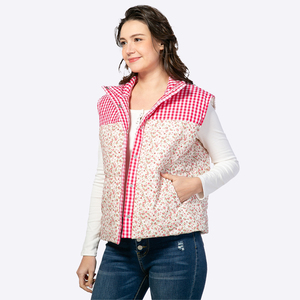 Chaleco Acolchado de Invierno para Mujer, con Cuello Alto, Diseño a Cuadros y Parches Florales, Sin Mangas, Fabricante - Product Image 4