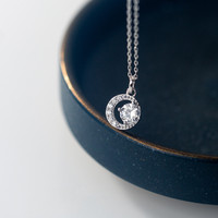 Mode bijoux fins en argent sterling 925 cercle rond croissant de lune forme diamant pendentif plaqué or colliers femmes