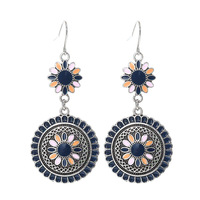 Anting Gantung Bunga untuk Wanita, Anting Floral Musim Semi yang Menawan, Perhiasan Gaya Nasional, Anting Lingkaran Bunga Enamel