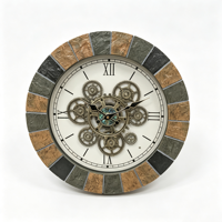 Nouvelle horloge murale industrielle à mouvement silencieux à quartz, cadre texturé en pierre, horloge murale mécanique rétro pour salon, décoration de la maison