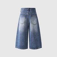 Jean short baggy en denim pour femme, coupe décontractée vintage bleu délavé, jambe large, longueur 7/8, style streetwear