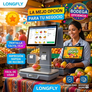 LongFly Smart AI, Sistema de Punto de Venta Todo en Uno con Báscula, Pantalla Dual, Caja <span class=keywords><strong>Registradora</strong></span> con Pantalla Táctil para Supermercados, Hardware <span class=keywords><strong>TPV</strong></span> Español - Product Image 1