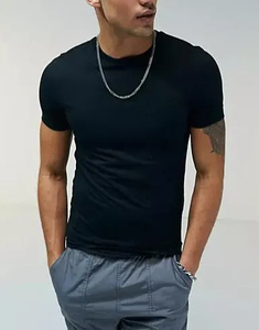 <b>Men</b> Muscle Fit <b>Short</b> <b>Sleeve</b> T <b>Shirt</b> with Crew Neck in <b>Black</b> Breathable Printed Blank T-<b>shirt</b> - Product Image 1