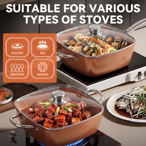 Juego de 4 utensilios de cocina multifuncionales de aluminio antiadherente con mango de acero inoxidable, que incluye olla cuadrada profunda para freír, sartén <span class=keywords><strong>y</strong></span> cesta para freír/vaporera - Product Image 4