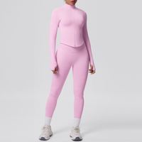 Setelan Jaket dan Legging Yoga Wanita Berkualitas Tinggi, Lembut Seperti Mentega, Populer, Lengan Panjang, untuk Olahraga dan Fitness