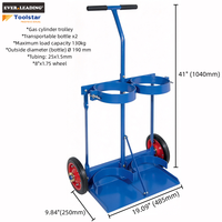 Chariot à double bouteille de gaz robuste, capacité de charge 130 kg, chariot à bouteilles de gaz, hauteur 1040 mm, bleu, revêtement poudré