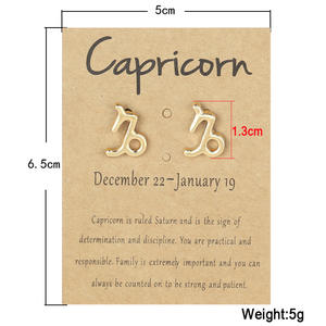 Vente en gros de boucles d'oreilles bijoux fantaisie boucles d'oreilles zodiaque 12 <span class=keywords><strong>horoscope</strong></span> zodiaque plaqué or - Product Image 5