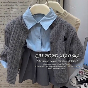 Cai Hong Xiao Ma Girls School Style Suit Knitted Vest Collar Shirt Pleated Skirt Spring Autumn Cotton Woolen Outfit - Product Image 2