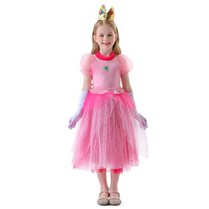Robe de princesse pêche, costume à paillettes roses pour filles de 8 à 13 ans, tenue de cosplay pour Halloween - Product Image 1