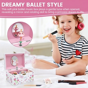 Caja de Música de Cuerda Manual Rosa de Cuento de Hadas con Almacenamiento Giratorio para Joyas Infantiles, Regalo de Cumpleaños Ecológico de MDF para Niñas, Lago de los Cisnes - Product Image 5