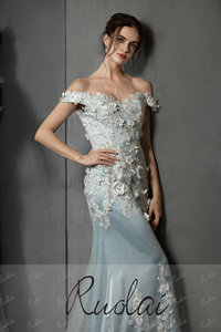 Ruolai LWC6738 a spalla Off 3D fiori tubino abito di <span class=keywords><strong>pizzo</strong></span> con gonna rimovibile abito lungo <span class=keywords><strong>da</strong></span> sera - Product Image 3