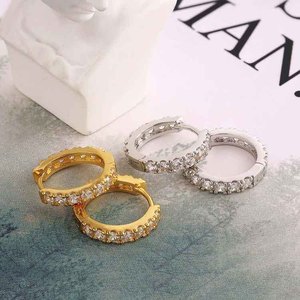 Hip Hop Ohr stecker <span class=keywords><strong>Set</strong></span> Runde Kristall Zirkon CZ Diamant Schwarz Vergoldet 925 Sterling Silber Ohr stecker Ohrring - Product Image 3