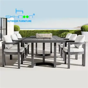 Modern metal garden dining furniture durable restaurant 6 seater outdoor dining set modern patio garden sets(TK9200)