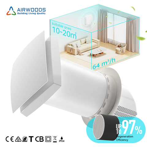 Air Ventilation System 36.7dB(A) Quiet Operation Reversible EC Fan Apartment Renovation Mvhr Mechanical Heat Recovery Unit