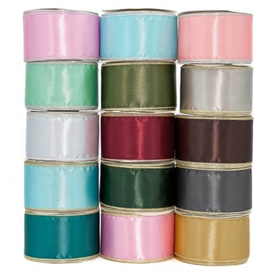 Ruộng băng satin hai mặt màu hồng, mật độ cao, 63mm, 100% polyester, tùy chỉnh hai mặt, viền kim tuyến, dùng cho Giáng sinh - Product Image 6