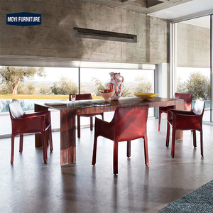 Muebles de restaurante de diseño italiano moderno Borgoña Café Restaurante Sillín Reposabrazos de cuero Sillas de comedor <span class=keywords><strong>vintage</strong></span> - Product Image 4