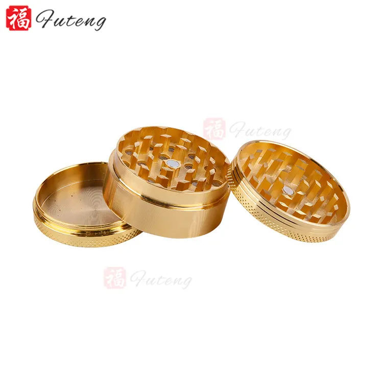 Hot sales Golden herb grinder tobacco 3 parts 50mm spice crusher smoking accessories metal tobacco golden grinder