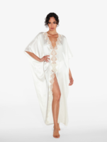 Chemise de nuit en satin 100% acétate, bretelles spaghetti, manches courtes, dentelle délicate, taille élastique sur le devant