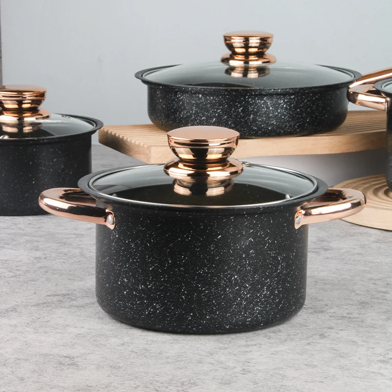 High Quality 8pcs Black Iron Medical Stone Coating Kitchenware Non-stick Cookware Pots and Pans Set · image 4