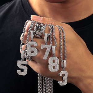 Collier <span class=keywords><strong>Pendentif</strong></span> Chiffres Arabes en <span class=keywords><strong>Argent</strong></span> Sterling 925 avec Diamants Moissanite VVS, <span class=keywords><strong>Bijoux</strong></span> Hip Hop pour Hommes et Femmes - Product Image 4