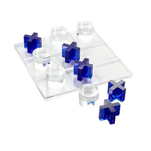 丙烯酸Tac Tac脚趾套装在透明板上豪华丙烯酸XO滋养和十字游戏套装3D水晶棋盘游戏10件