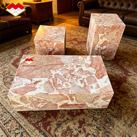Table basse de luxe en marbre Calacatta rose naturel à socle bas, table d'appoint, table à thé pour la décoration du salon, mobilier de luxe