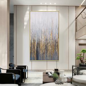 Toile peinte à la main, décoration murale minimaliste moderne dorée et bleue, art abstrait entièrement fait main - Product Image 1