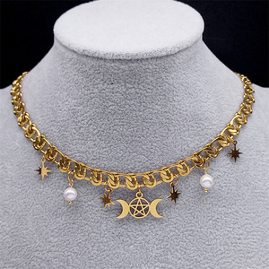 Collar con Pentagrama de la Triple Diosa Luna, Acero Inoxidable, Accesorio de Joyería para Mujer, Secreto de la Diosa <span class=keywords><strong>Hécate</strong></span> - Product Image 1