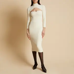 Korean dresses supplier sexy front cut out hot fitted dresses body con dress