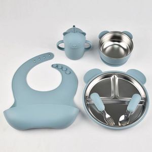 Ensemble d'alimentation pour bébé en acier inoxydable et silicone de qualité alimentaire sans BPA, avec base à ventouse, fourchettes, respectueux de l'environnement, couleur personnalisée, OEM ODM - Product Image 4