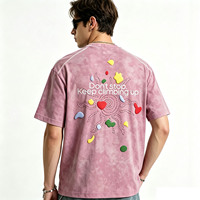 Camiseta Oversize Rosa Tie-Dye para Hombre, Manga Corta, Cuello Redondo, Diseño Estampado, Tejido Jersey Transpirable