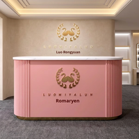 Mostrador de Recepción Pequeño de Madera Maciza Rosa de Alta Calidad, Personalizable con Logotipo, Mostrador de Recepción Rosa