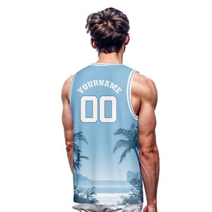 Gilet de basketball respirant 100 % polyester bleu, transfert thermique, style drapeau national personnalisé, grande taille, antibactérien, séchage rapide - Product Image 2