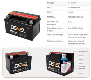 Batterie au plomb scellée AGM DENEL YTX7A-BS 12V 7Ah, nouveau <span class=keywords><strong>prix</strong></span> de gros compétitif pour scooter d'outre-mer - Product Image 6