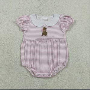 ชุดรอมเปอร์เด็กผู้หญิงลายปักลูกสุนัขสีชมพูพิมพ์ลายทาง รุ่น SR3476 สำหรับฤดูร้อน - Product Image 5