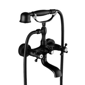 Robinet de baignoire vintage noir mat à montage mural, style téléphone traditionnel, mitigeur <span class=keywords><strong>bain</strong></span>-douche avec deux poignées croisées pour villa de luxe - Product Image 1
