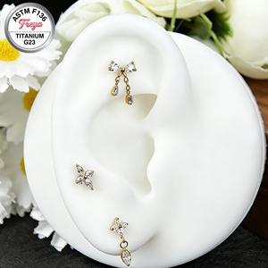 Piercing Labret <span class=keywords><strong>en</strong></span> Titane ASTM-F136 G23 à Filetage Interne, Bijou <span class=keywords><strong>de</strong></span> Mode pour Cartilage d'Oreille, Hélix, avec Pendentif Fleurs - Product Image 4