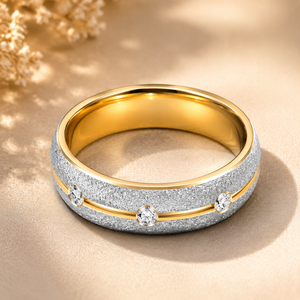 Anelli di Coppia JLM Premium in Acciaio al Titanio Sabbiato con Zirconi Incastonati a Forma di U, Fedi Nuziali per Uomo e Donna, Modello A264 - Product Image 4