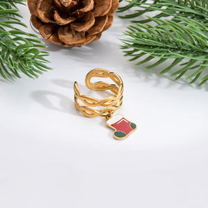 Christmas Cartoon Pendant <b>Rings</b> 18K Gold Plated Women's Jewelry Gift Set - Product Image 2