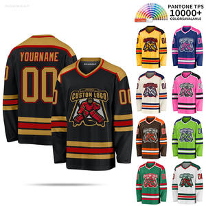 Hoogwaardig team hockey tenue nieuw ontwerp grappig sublimatie geborduurd lange mouw tackle twill custom heren ijshockey shirt - Product Image 1