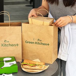Custom Food Takeout Packaging Kraft Paper <b>Bag</b> Restaurant Fast Food Takeout Brown Kraft Paper <b>Bags</b> with Handle - Product Image 4